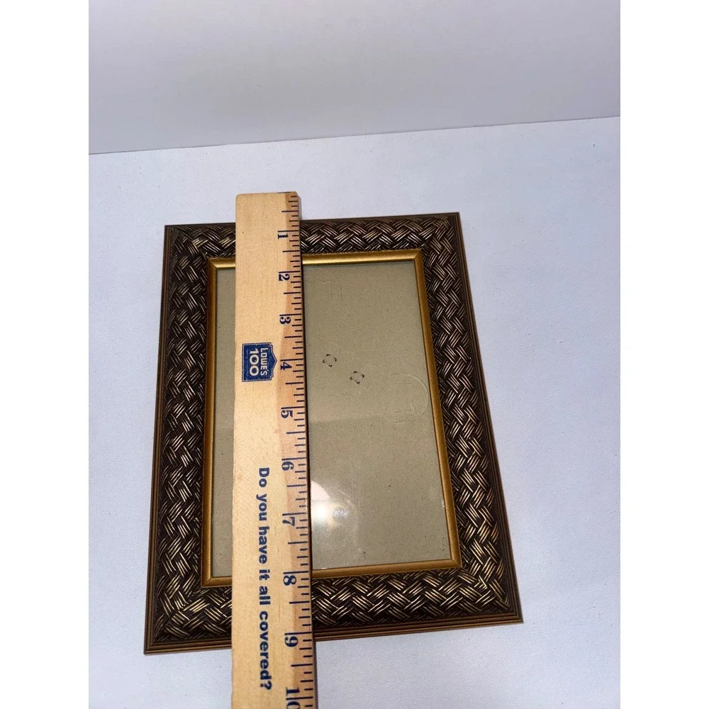 Gold Bronze Woven Basketweave Picture Frame 5x7 Tabletop Wall Mount Decorative